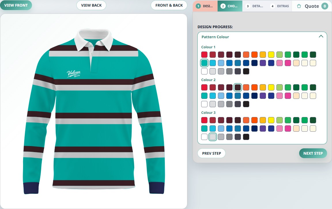 Teal traditional rugby shirt in Kitory with the actual colour palette controls